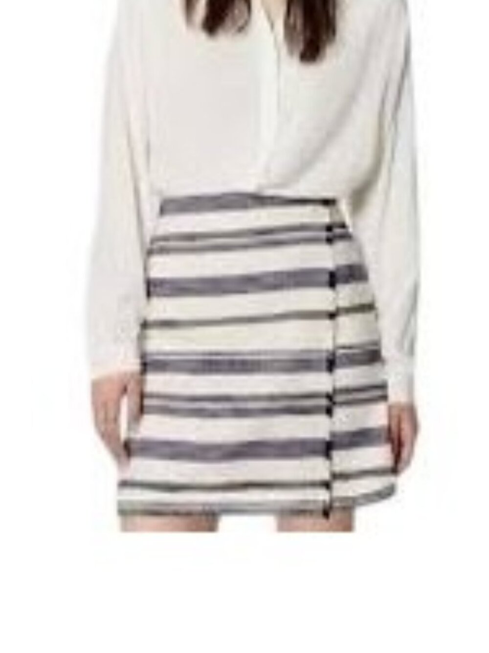 Loft Striped Fringe Faux Wrap Skirt Size 6 Blue White Cotton Career Boho